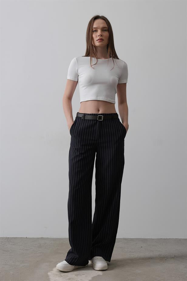 RYN Belted Palazzo Pants - Navy-White - Toledo