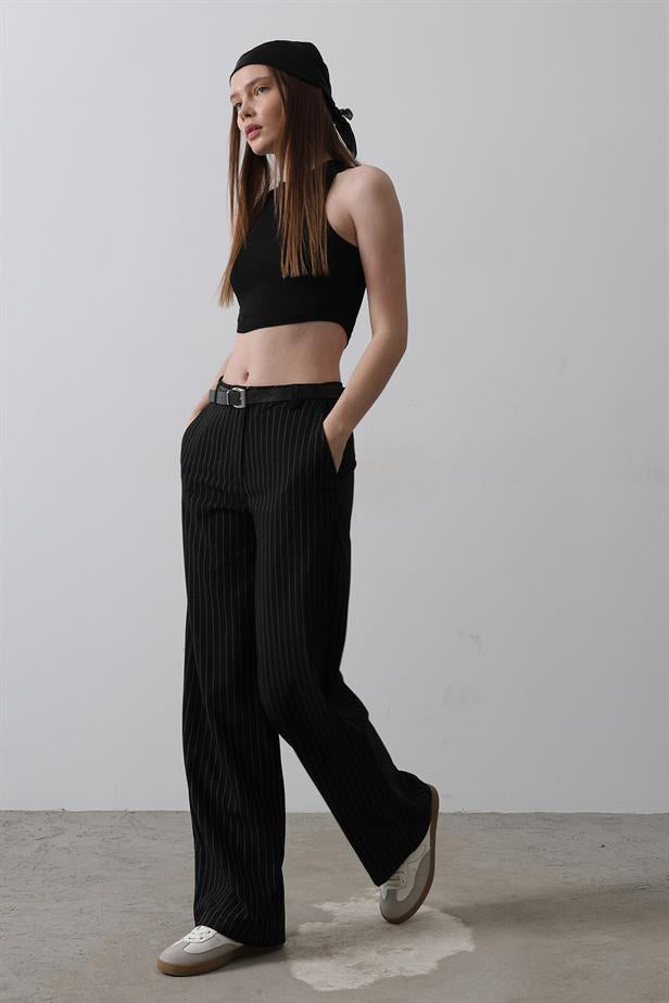 RYN Belted Palazzo Pants - Black-White - Aubagne
