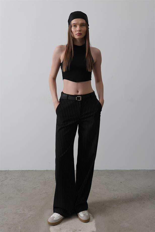 RYN Belted Palazzo Pants - Black-White - Aubagne