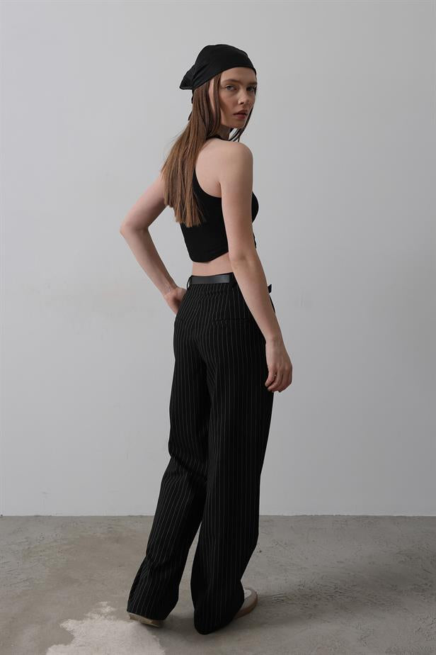 RYN Belted Palazzo Pants - Black-White - Aubagne