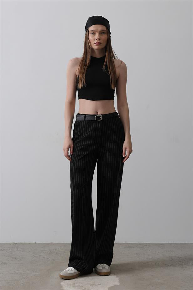RYN Belted Palazzo Pants - Black-White - Aubagne