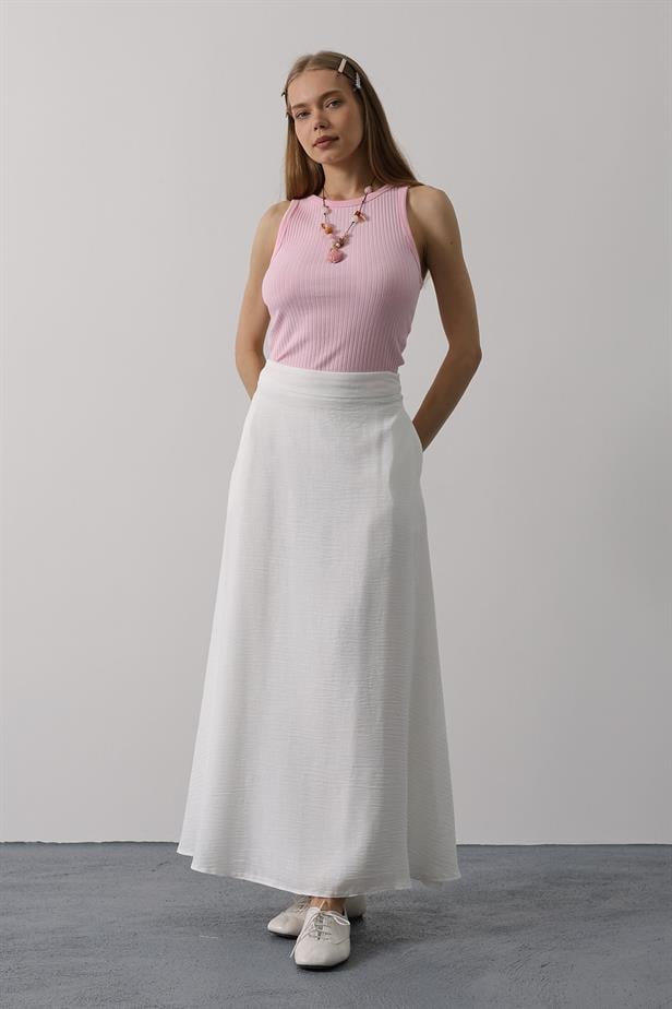 RYN Linen Skirt - White - Merthyr Tudful