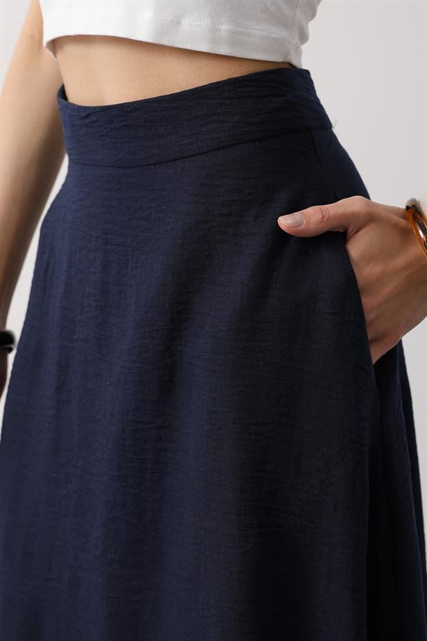 RYN Linen Skirt - Navy Blue - San Juan Despí