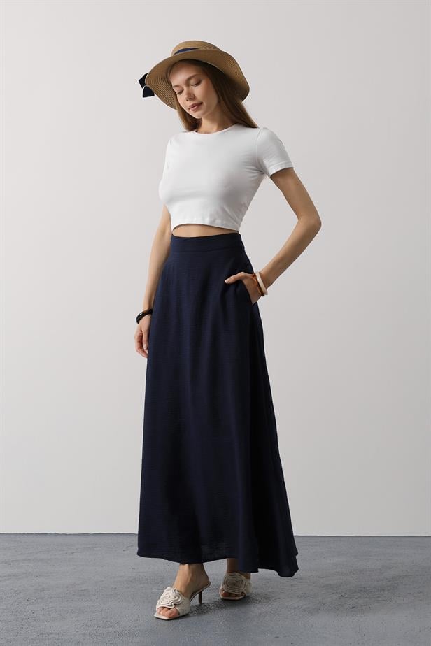 RYN Linen Skirt - Navy Blue - San Juan Despí