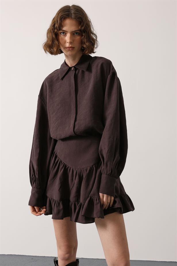 RYN CORSET DETAIL MINI SKIRT - Brown - Las Palmas