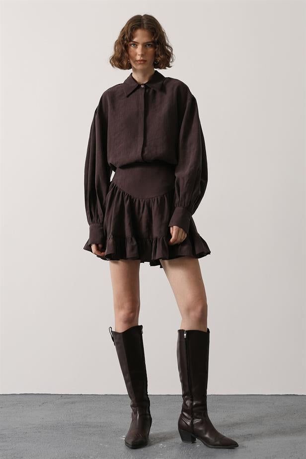 RYN CORSET DETAIL MINI SKIRT - Brown - Las Palmas