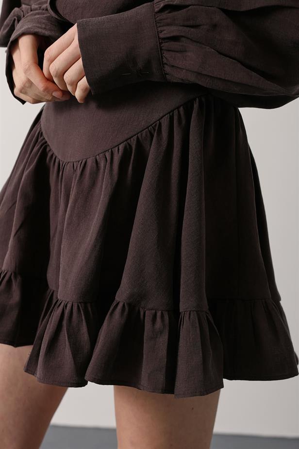 RYN CORSET DETAIL MINI SKIRT - Brown - Las Palmas