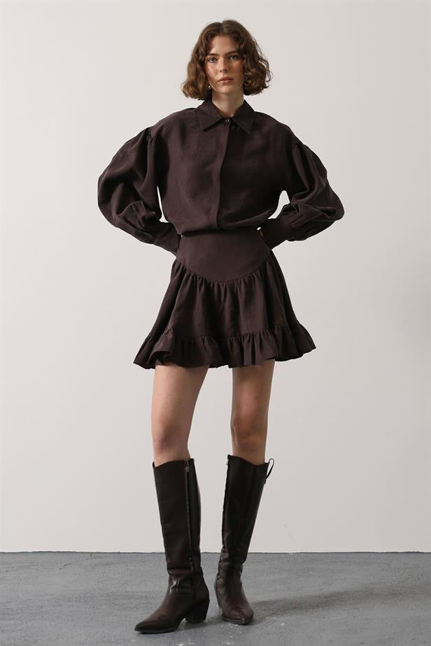 RYN CORSET DETAIL MINI SKIRT - Brown - Las Palmas