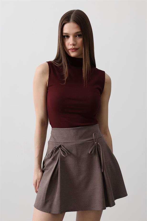 RYN Ribbon Detailed Mini Skirt - Brown - Empalme