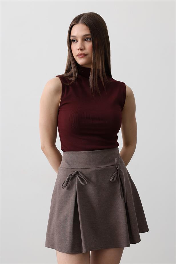 RYN Ribbon Detailed Mini Skirt - Brown - Empalme