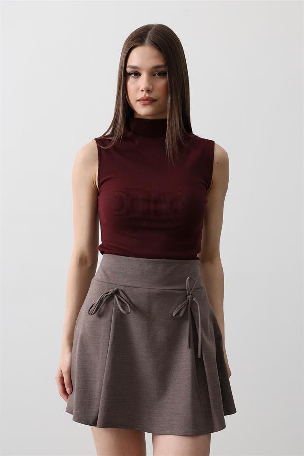 RYN Ribbon Detailed Mini Skirt - Brown - Empalme