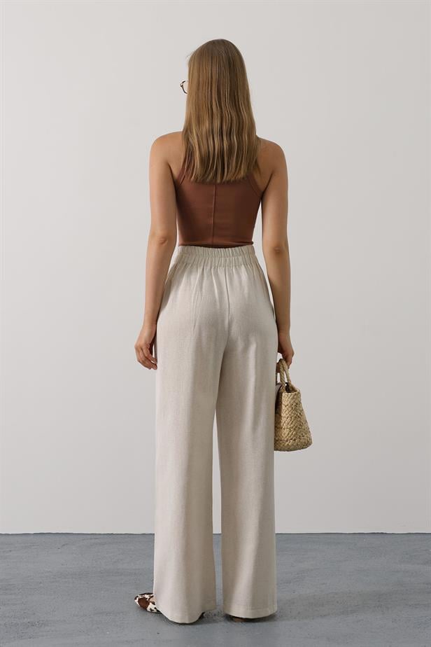 RYN Belted Detailed Palazzo Pants - Cream - Stryi