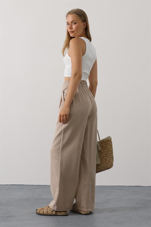RYN Belted Detailed Palazzo Pants - Mink - Dzhankoi