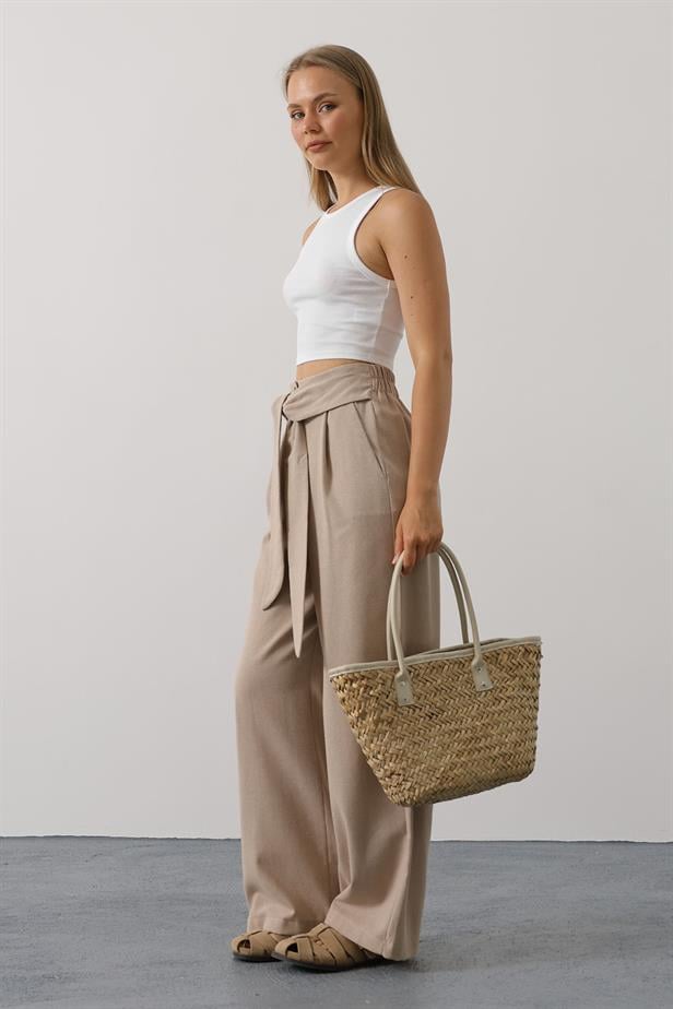 RYN Belted Detailed Palazzo Pants - Mink - Dzhankoi