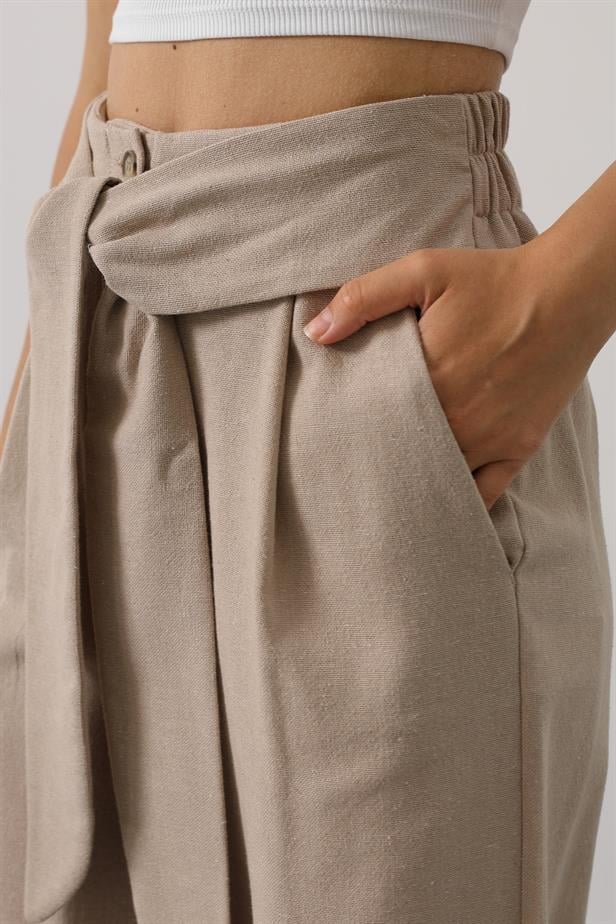 RYN Belted Detailed Palazzo Pants - Mink - Dzhankoi