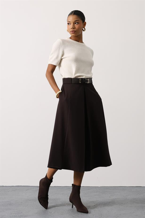 RYN MIDI SKIRT - Brown - Altamura