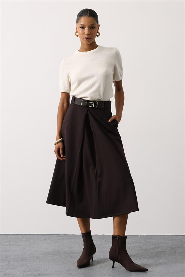 RYN MIDI SKIRT - Brown - Altamura
