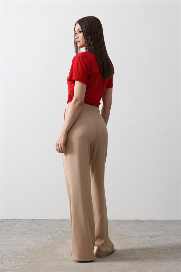 RYN Pile Detailed Palazzo Pants - Mink - Rocklin