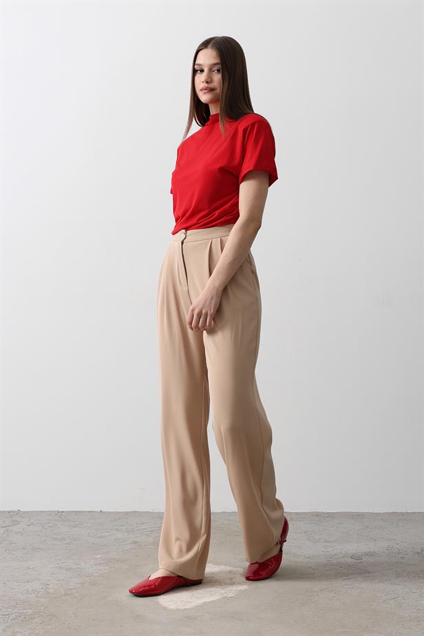 RYN Pile Detailed Palazzo Pants - Mink - Rocklin