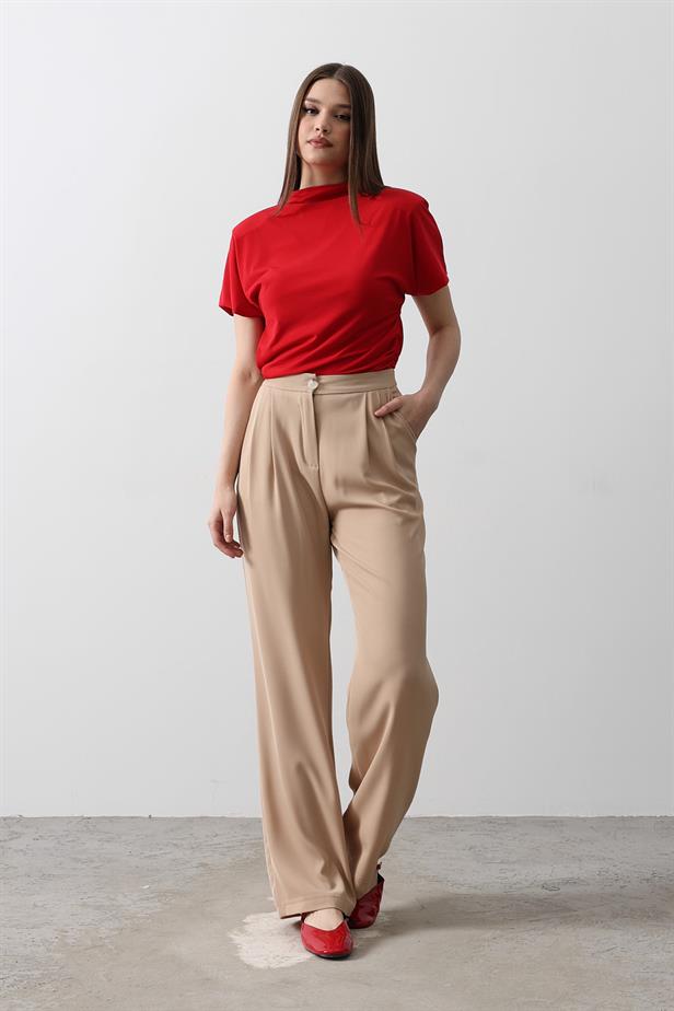 RYN Pile Detailed Palazzo Pants - Mink - Rocklin