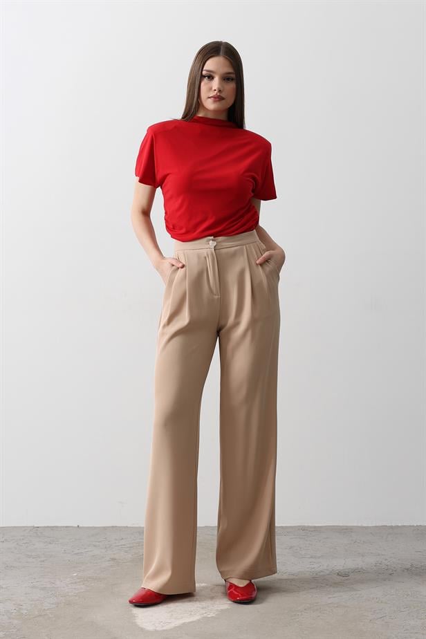 RYN Pile Detailed Palazzo Pants - Mink - Rocklin