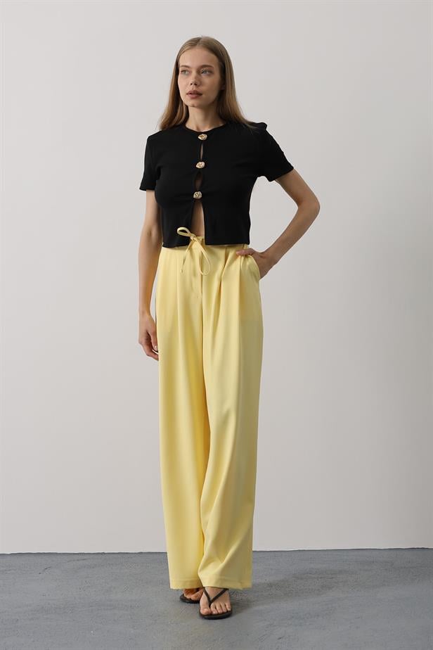 RYN Pleated Lace-Up Oversized Pants - Yellow - Mission Viejo