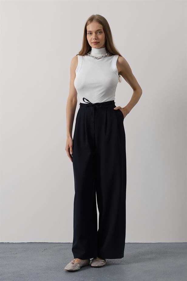 RYN Pleated Lace-Up Oversized Pants - Navy - Methuen Town