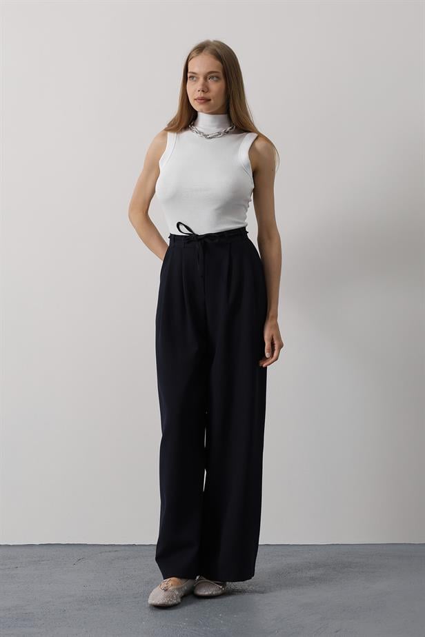 RYN Pleated Lace-Up Oversized Pants - Navy - Methuen Town