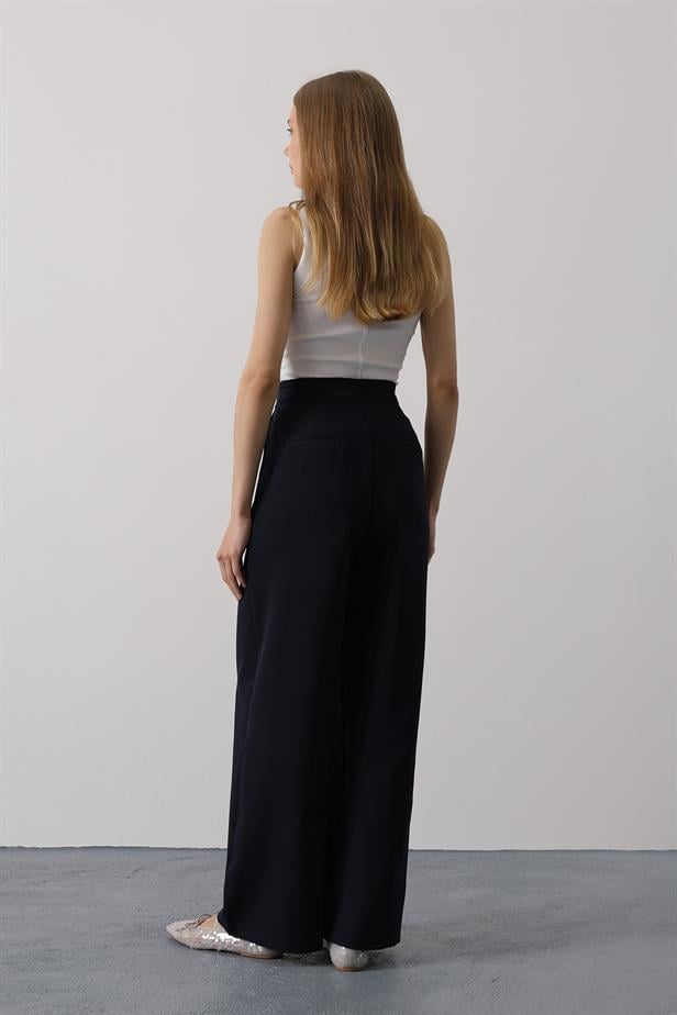 RYN Pleated Lace-Up Oversized Pants - Navy - Methuen Town
