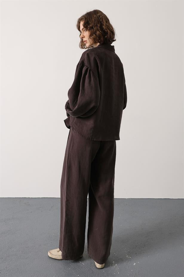 RYN BELTED DETAIL PANTS - Brown - Brooklyn