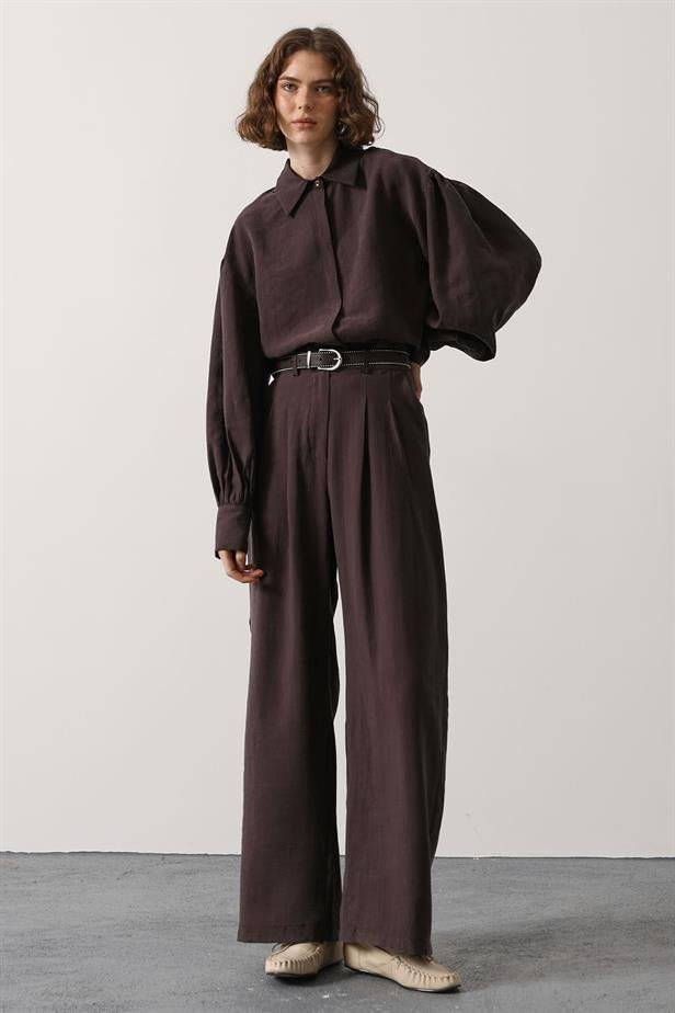 RYN BELTED DETAIL PANTS - Brown - Brooklyn