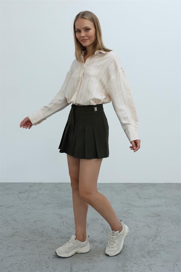 RYN Pleated Shorts Skirt - Khaki - Aves