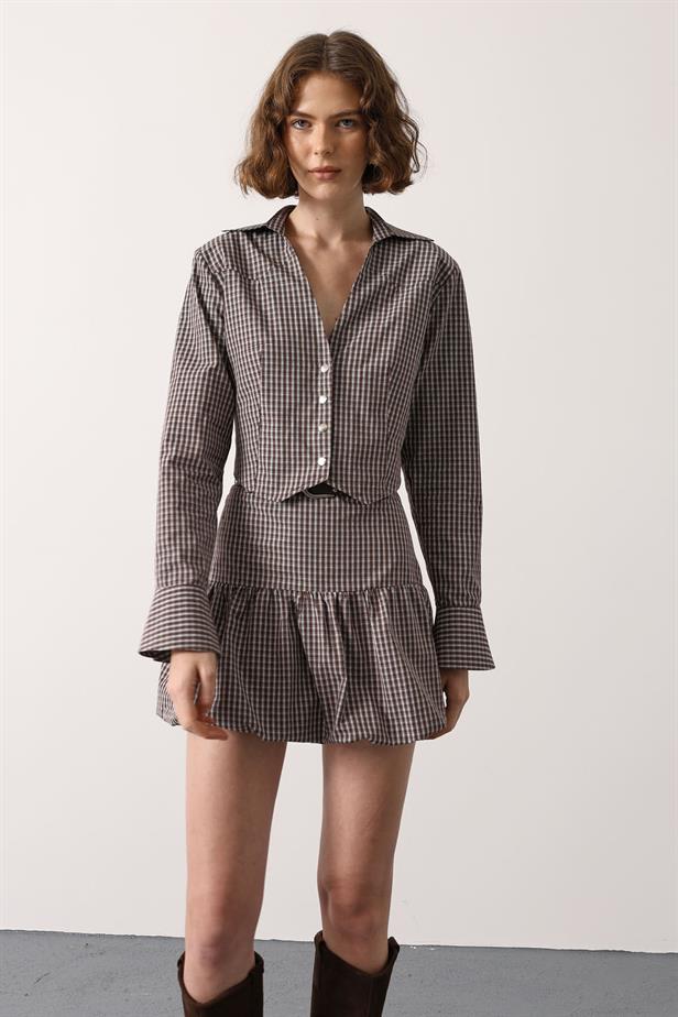 RYN PETTICOAT PATTERNED BELTED MINI SKIRT - Brown - Carrara