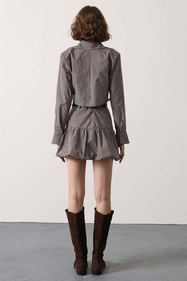 RYN PETTICOAT PATTERNED BELTED MINI SKIRT - Brown - Carrara