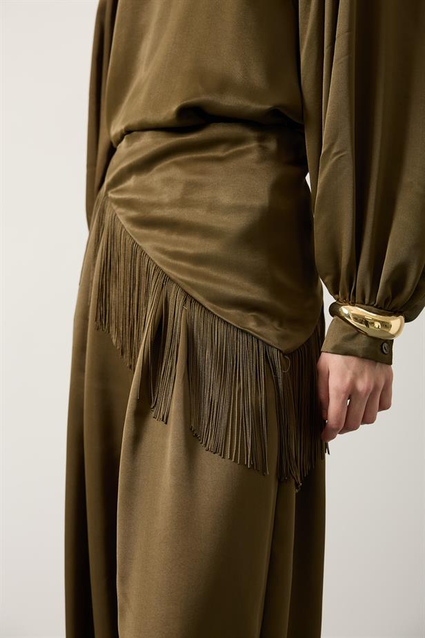 RYN SATEN ŞALLI PANTOLON - Haki - Scandicci