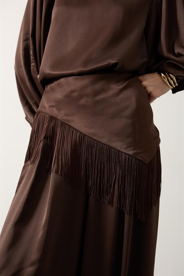 RYN SATEN ŞALLI PANTOLON - Kahve - Nicastro