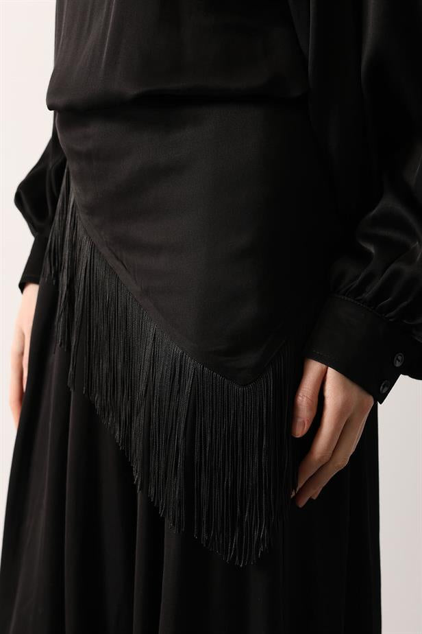 RYN SATEN ŞALLI PANTOLON - Siyah - Zongolica