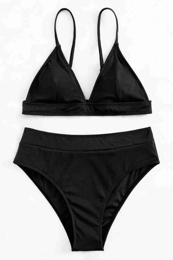 IGR Women Angels Adjustable Strap Triangle Design High Waisted Bikini Set Black - Toledo