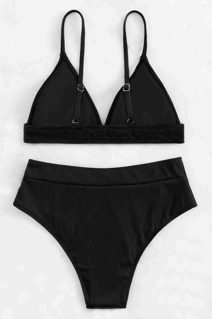 IGR Women Angels Adjustable Strap Triangle Design High Waisted Bikini Set Black - Toledo