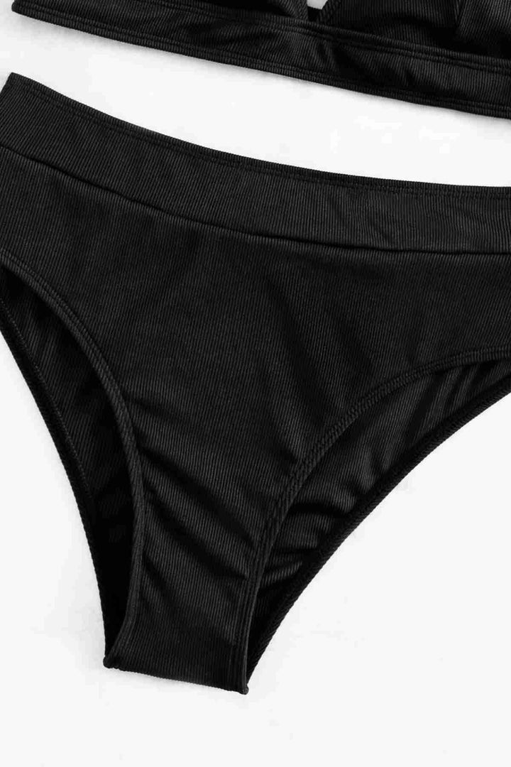 IGR Women Angels Adjustable Strap Triangle Design High Waisted Bikini Set Black - Toledo