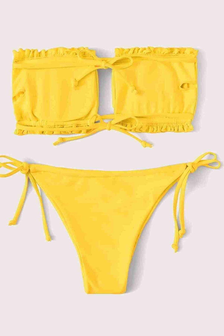 IGR نساء ملائكة في البرازيل موديل Ruched Tie بيكيني سفلي أصفر - Tlacotepec