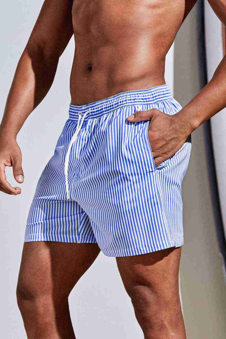 شورت سباحة رجالي IGR Women Angelsin بمقاس قياسي نحيف ومطبوع ومخطط مع جيوب باللون الأزرق - Fort Collins