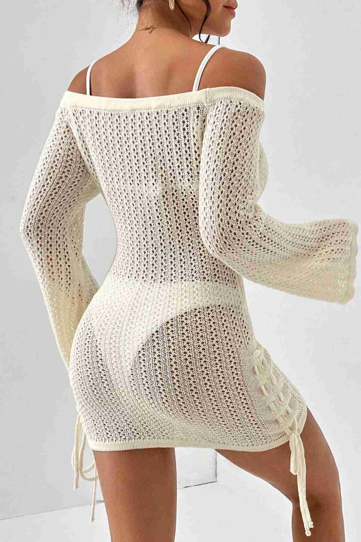 IGR Women Angelsin Knitted Side Ruched Long Sleeve Beach Dress Pareo Cream - Emmen