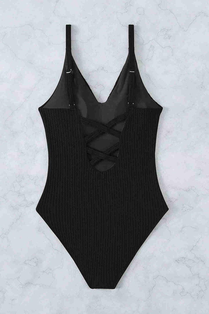 IGR Women Angels Special Fabric Cross Back Decollete Swimsuit Monokini Black - Longview