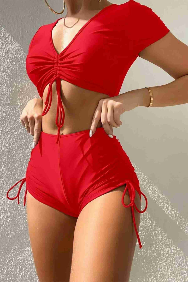IGR Women Angelsin Special Design Half Sleeve Ruched Detail Bikini Top Red - Encarnación de Díaz