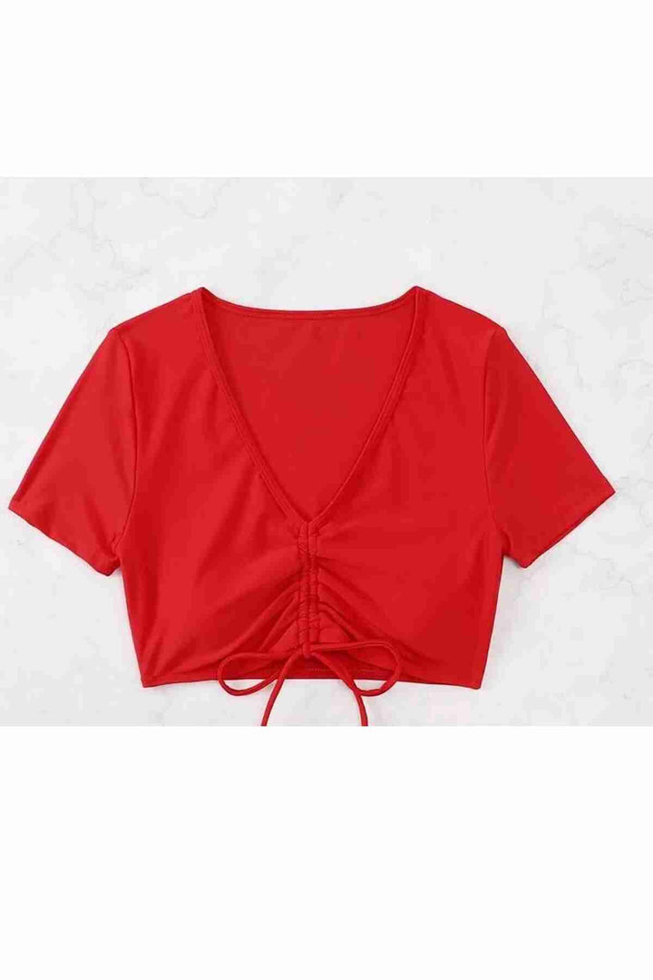 IGR Women Angelsin Special Design Half Sleeve Ruched Detail Bikini Top Red - Encarnación de Díaz