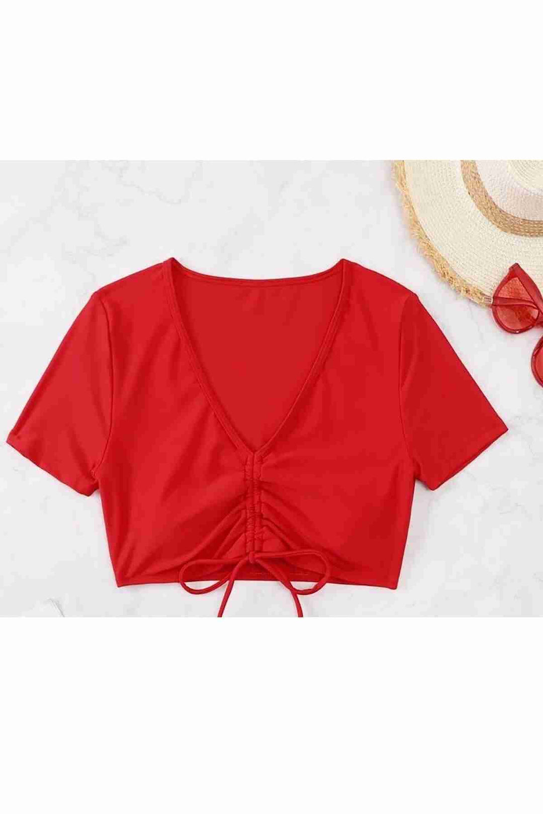 IGR Women Angelsin Special Design Half Sleeve Ruched Detail Bikini Top Red - Encarnación de Díaz