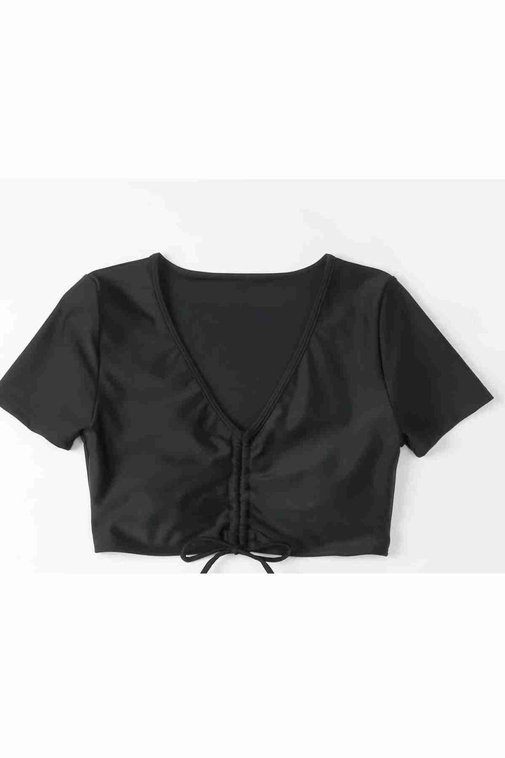 IGR Women Angelsin Special Design Half Sleeve Ruched Detail Bikini Top Black - Linden