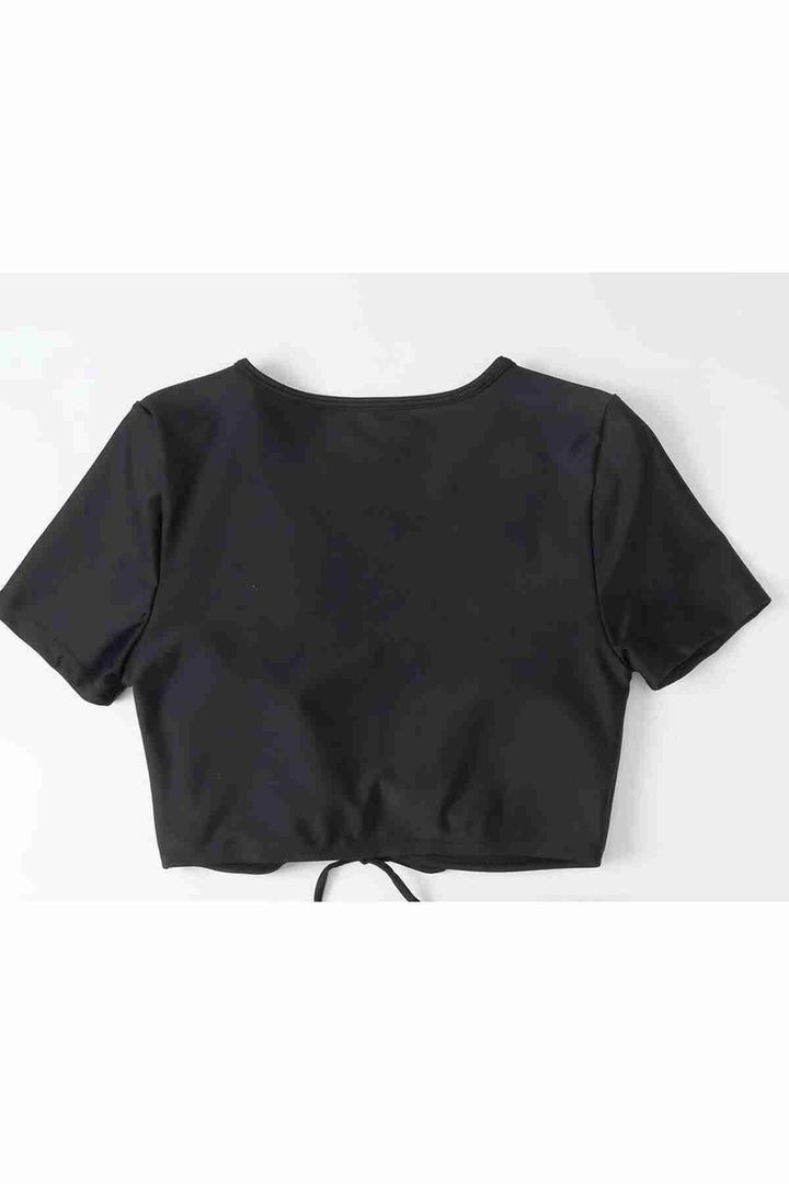 IGR Women Angelsin Special Design Half Sleeve Ruched Detail Bikini Top Black - Linden
