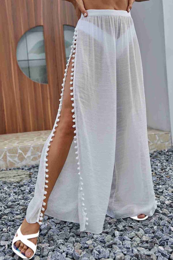 IGR Women Angelsin Pom Pom Detailed Slit Beach Pants Pareo White - Delmenhorst